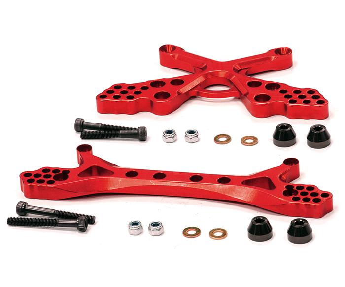 BAJ104RED Billet Machined Type III Front & Rear Shock Tower Set for HPI 5B, 5B2.0 & 5T - Image 1