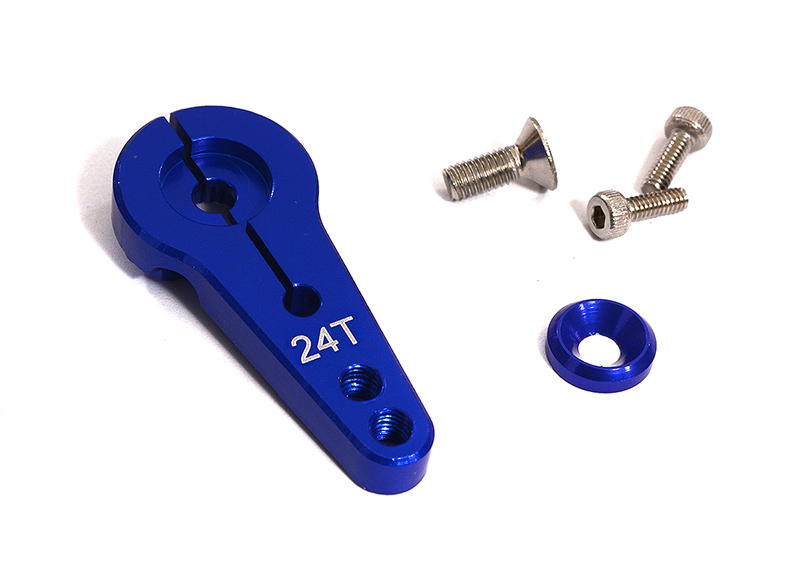 C24486BLUE Billet Machined Single Sided Servo Horn 24T for Hitec Servo (r=20, 24mm Holes) - Image 1