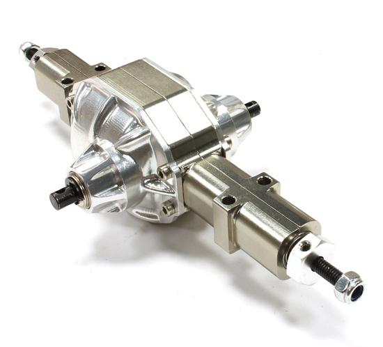 C25472GUNSILVER Billet Machined T2 Mid Transmission Axle Setup for Custom 1/14 Semi-Tractor - Image 1