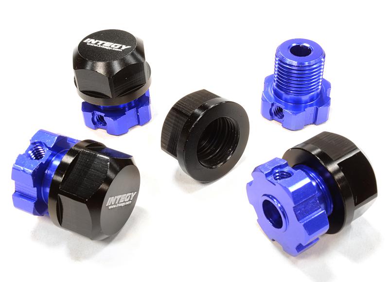 C25909BLUE Billet Machined 17mm Wheel Hex (4) +0mm Offset for T-Maxx, 1/10 Revo & Summit - Image 1