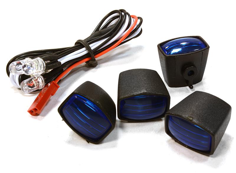 C26288BLUE Realistic Blue Color Spot Light (4) w/ LED, Plastic Housing for 1/10 & 1/8 Scale - Image 1