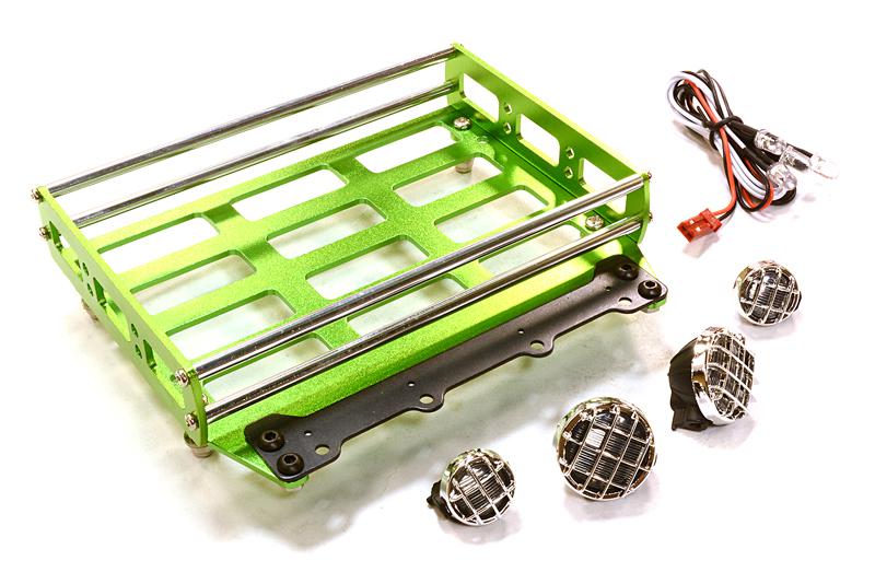 C26553GREEN Realistic 1/10 Scale Alloy Luggage Tray 102x125x29mm with 4 LED Spot Light Set - Image 1