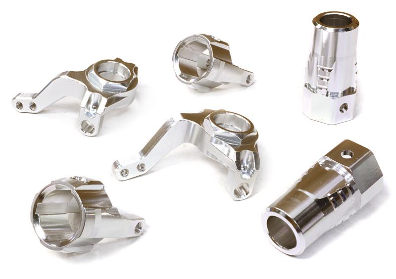 C26557SILVER Billet Machined Steering, Caster Block & Rear Lockout Set for Axial SCX-10 - Image 1