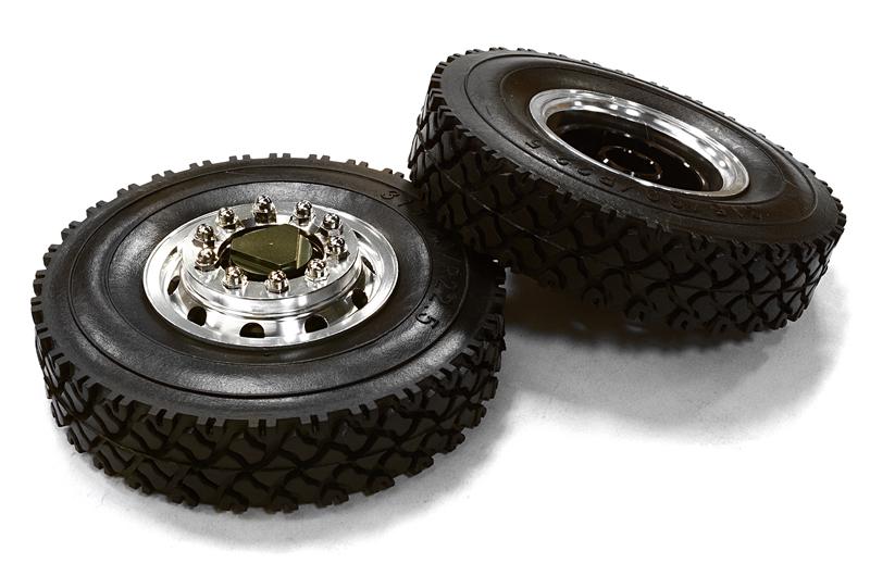 C26580GUN Machined Alloy T6 Front Wheel & XC Tire Set for Tamiya 1/14 Scale Tractor Trucks - Image 1