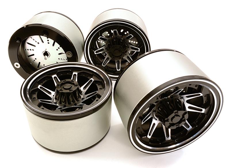 C26618BLACK 2.2 Size Billet Machined Alloy 8D Spoke Wheel(4)High Mass Type for Scale Crawler - Image 1
