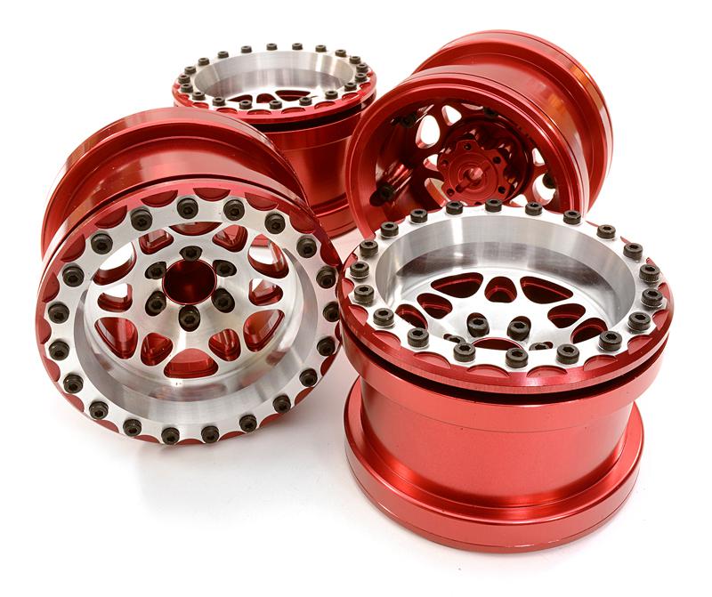C26703RED Billet Machined D6 Spoke Wheel Set (4) for Axial 1/10 Yeti Rock Racer - Image 1