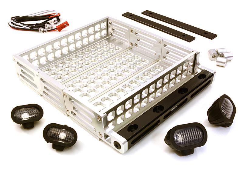 C26767SILVER Realistic 1/10 Scale Alloy Luggage Tray 124x107x24mm with 4 LED Spot Light Set - Image 1