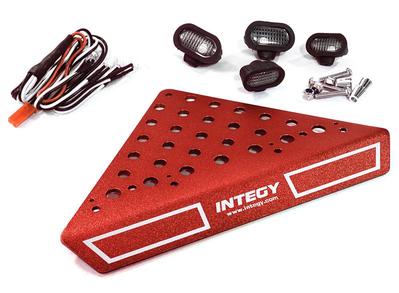 C27027RED Roof Top Alloy Armor Protection Plate w/ Lights for 1/10 Scale Crawler (W=148mm) - Image 1