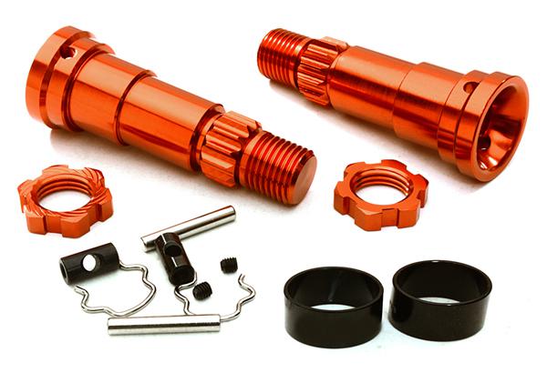 C27464RED Billet Machined +6mm Ext. Stub Axles for C27070, C27071 & C27072 - Image 1