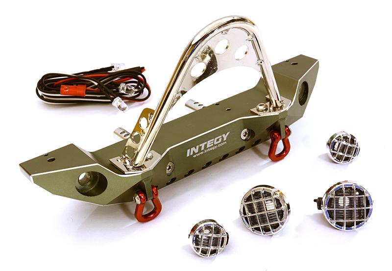 C27656GUN Realistic Alloy Machined Scale Front Bumper w/LED Lights for Axial 1/10 SCX10 II - Image 1