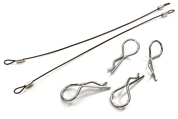 C27663BLACK Secured Body Clip (4) with 150mm Retainer Link for 1/8 Scale - Image 1