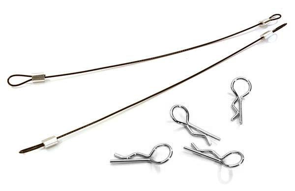 C27666BLACK Secured Body Clip (4) with 160mm Retainer Link for 1/10 Stampede & Rustler - Image 1