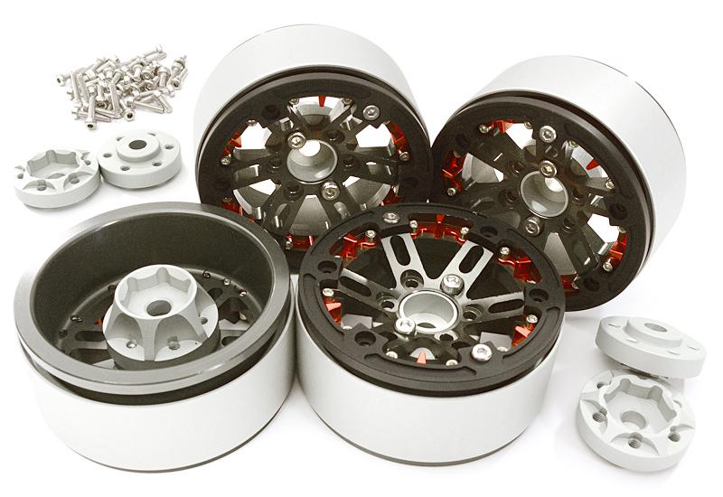 C27927GUNBLACK Billet Machined 1.9 D6 Spoke Wheels w/ 0 & +6 Adapters for Traxxas TRX-4 - Image 1