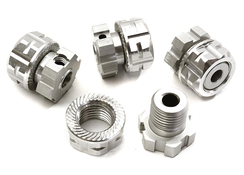 C28154SILVER Billet Machined 17mm Wheel Hex (4) +0mm Offset for T-Maxx, 1/10 Revo & Summit - Image 1