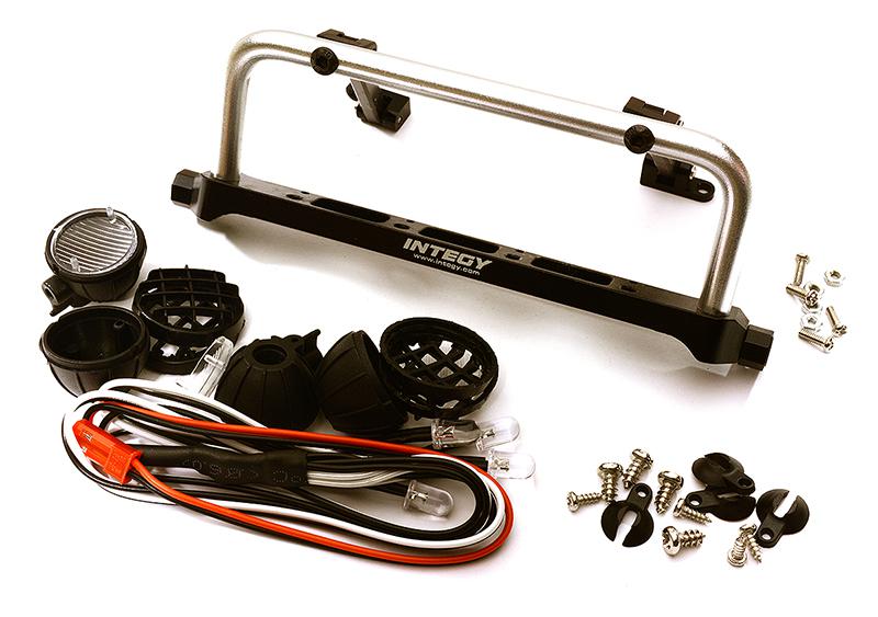 C28502BLACKSILVER Realistic Roof Top 4 LED Light Bar Cage 125x41mm for 1/10 Scale Crawler - Image 1