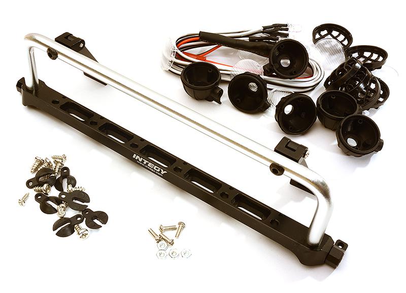 C28504BLACKSILVER Realistic Roof Top 6 LED Light Bar Cage 171x41mm for 1/10 Scale Crawler - Image 1