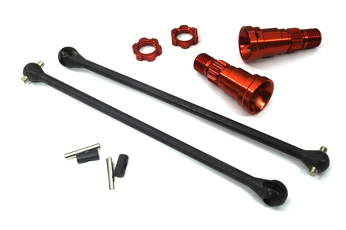 Red Universal Drive Shafts w/ Stub Axles (2) for Traxxas 8S X-Maxx 4X4 7750