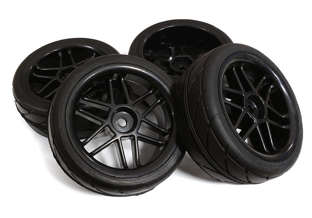 12 Spoke Complete Wheel & Tire Set (4) for 1/10 Touring Car W=26mm Offset 3.5mm