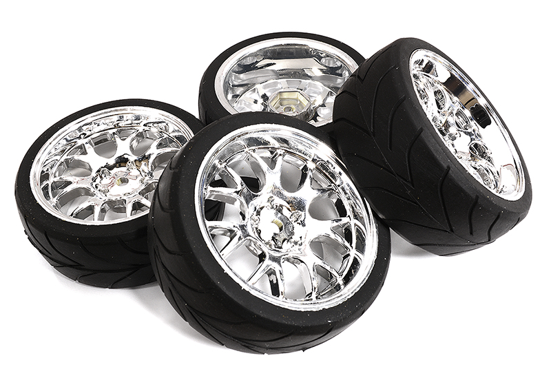 7 Y-Spoke Wheel & Tire Set for 1/10 Touring Car - Set of 4 Offset 6.5mm
