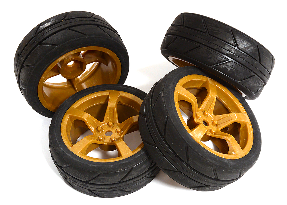 C30830 5 Spoke Complete Wheel & Tire Set (4) for 1/10 Touring Car W=26mm Offset 2.5mm - Image 1