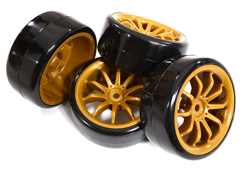 C30880 10 Spoke Wheel & Tire Set (4) for Drift Racing (O.D.=62mm) W=26mm Offset 3.5mm - Image 1