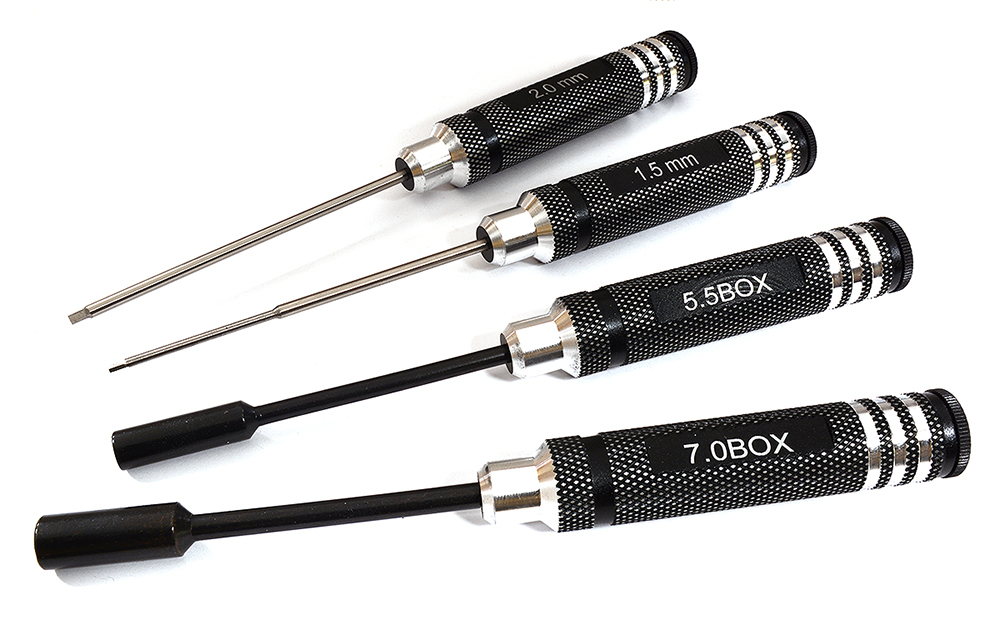 C31005BLACK 4pcs RC Tool Set, 1.5, 2mm Allen + 5.5 & 7 Hex Socket - Image 1
