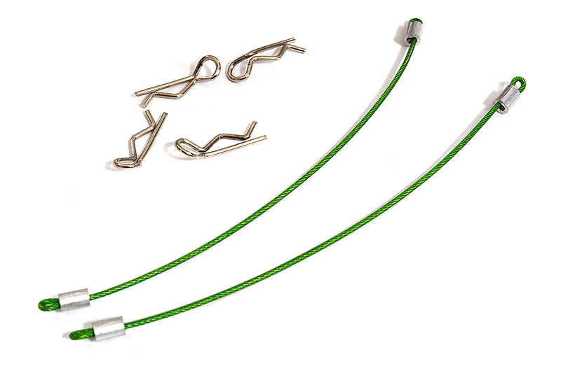C31116GREEN Secured Body Clip (4) with 80mm Retainer Link for 1/16 & 1/10 RC - Image 1
