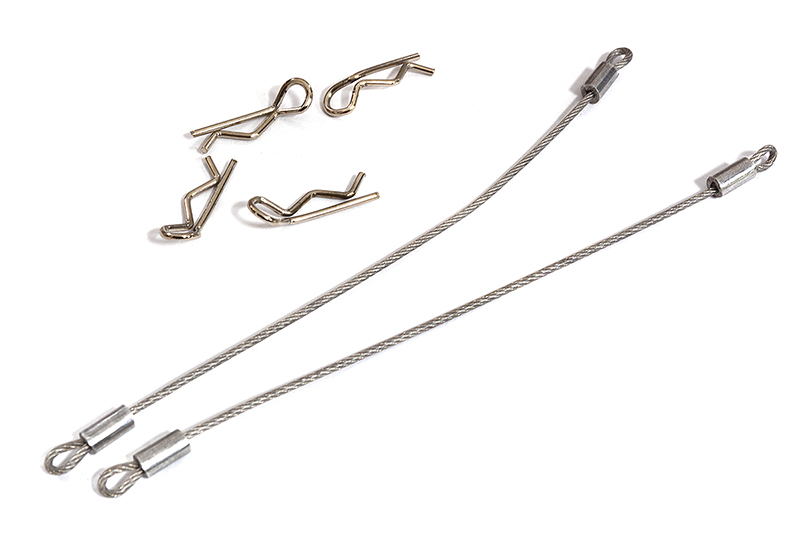 C31117SILVER Secured Body Clip (4) with 100mm Retainer Link for 1/16 & 1/10 RC - Image 1