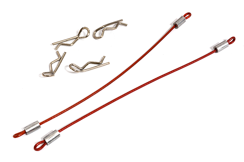 C31118RED Secured Body Clip (4) with 120mm Retainer Link for 1/16 & 1/10 RC - Image 1