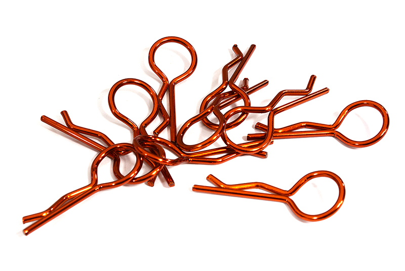 C31154ORANGE Color Bent-Up Body Clips (10) for 1/7 & 1/8 RC Cars & Trucks (LxW=33x13mm) - Image 1