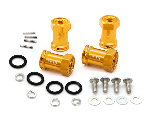 C31502GOLD Alloy Machined Hex Wheel Adapters +15mm Offset for 1/16 E-Revo, Slash & Summit - Image 1