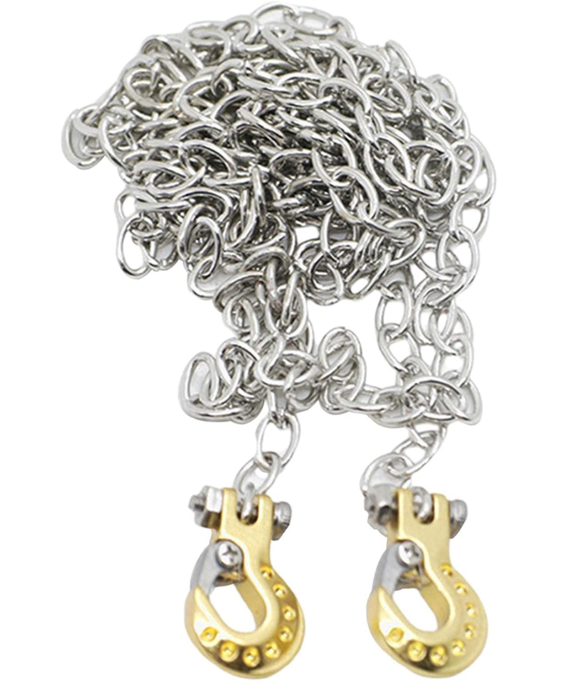 C31758GOLD Realistic 1/10 Size Drag Chain & Tow Hooks w/Bow Shackle for 1/10 Scale Off-Road - Image 1