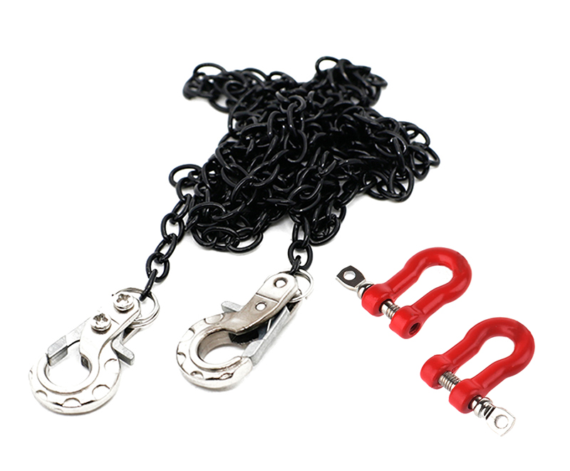 C31763SILVER Realistic 1/10 Size Drag Chain & Tow Hooks w/Bow Shackle for 1/10 Scale Off-Road - Image 1