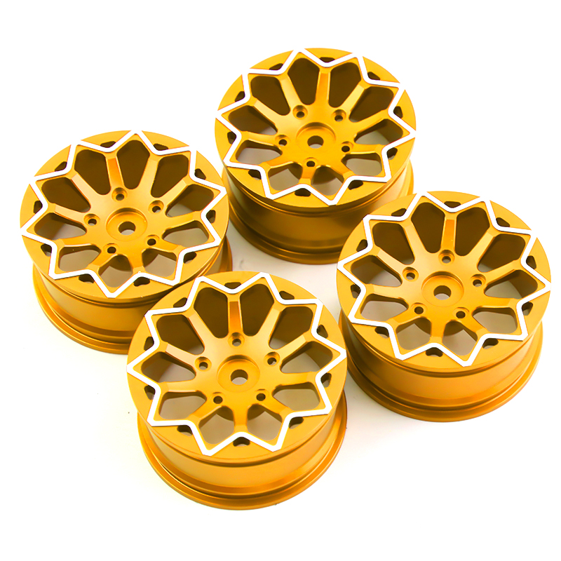 C31890GOLD 10 Spoke Alloy Wheel Set (4) for 1/10 Drift Racing W=26mm Offset 4.5mm - Image 1