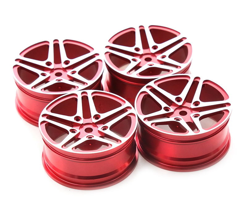C31901RED Dual 5 Spoke Alloy Wheel Set (4) for 1/10 On-Road Touring W=26mm Offset 3.5mm - Image 1