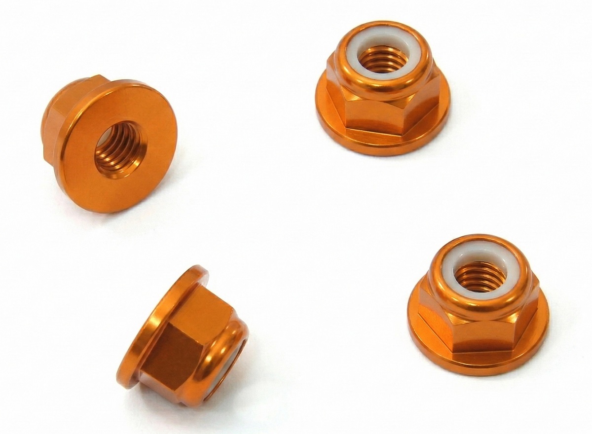C32141ORANGE Color Alloy Metal M4 Size Hex Lock Nut Flanged 4pcs - Image 1