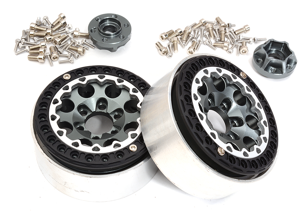 C32823GUN Alloy Machined Multi Spoke 1.9 Wheels (2) for Scale Crawler W=25mm - Image 1
