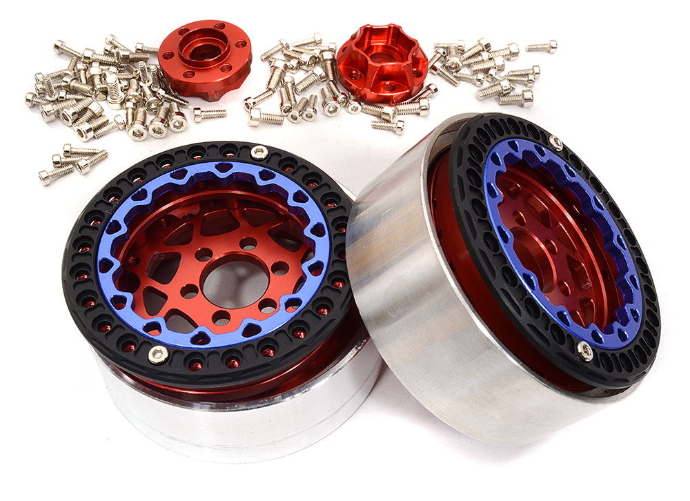 C32824RED Alloy Machined Multi Spoke 1.9 Wheels (2) for Scale Crawler W=25mm - Image 1