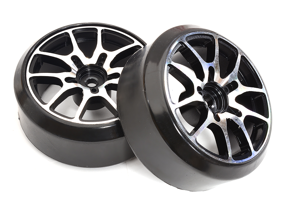 C32834BLACK Alloy Machined 10-Spoke Wheel & Tire Set (2) for 1/10 Drift W=26mm Offset 3.5mm - Image 1