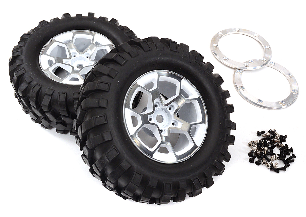 C32923WHITE Realistic Alloy 1.9 Wheel & Tire (2) 405g Total for Scale Crawler (O.D.=97mm) - Image 1