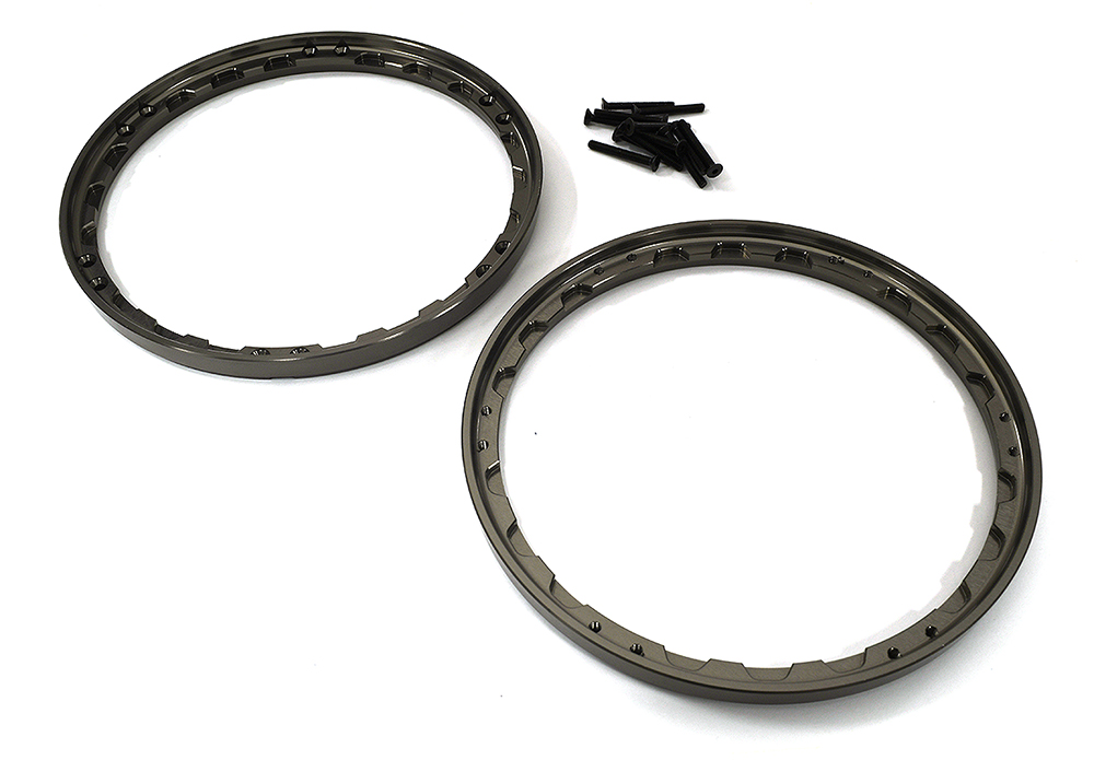 C33643GREY Beadlock Front Wheel Reinforcement Ring Set for Losi 1/4 Promoto-MX Motorcycle - Image 1