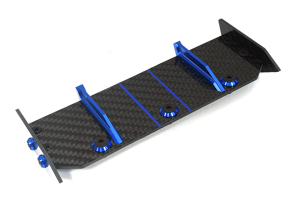 C34126BLUE Carbon Fiber Rear Aero Wing Kit for Traxxas 1/10 Rustler 2WD 3721 - Image 1