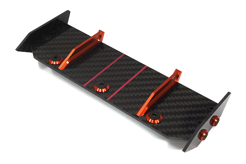 C34126RED Carbon Fiber Rear Aero Wing Kit for Traxxas 1/10 Rustler 2WD 3721 - Image 1