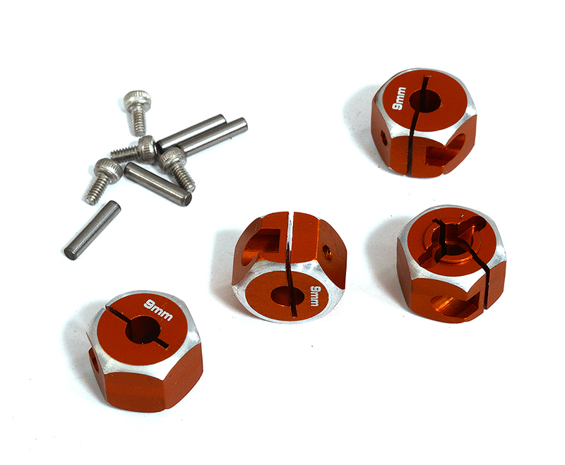 OBM1375ORANGE 12mm Hex Wheel (4) Hub 9mm Thick for 1/10 Axial, Tamiya, Drift & TC - Image 1