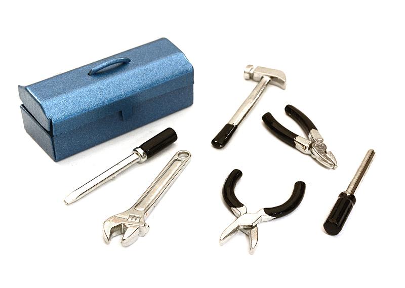 OBM1437BLUE 1/10 Scale Realistic Model Tools and Blue Metal Tool Box Set for Hobbyists - Image 1
