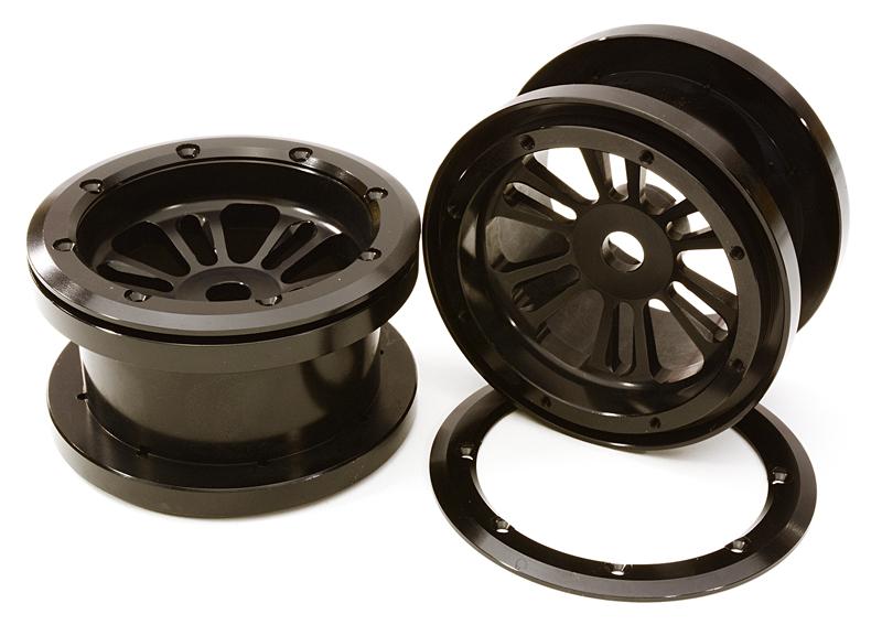 OBM23040BLACK CNC Machined D6 Spoke Beadlock 2.2 Wheels(2) for Axial Ridgecrest & Wraith 2.2 - Image 1