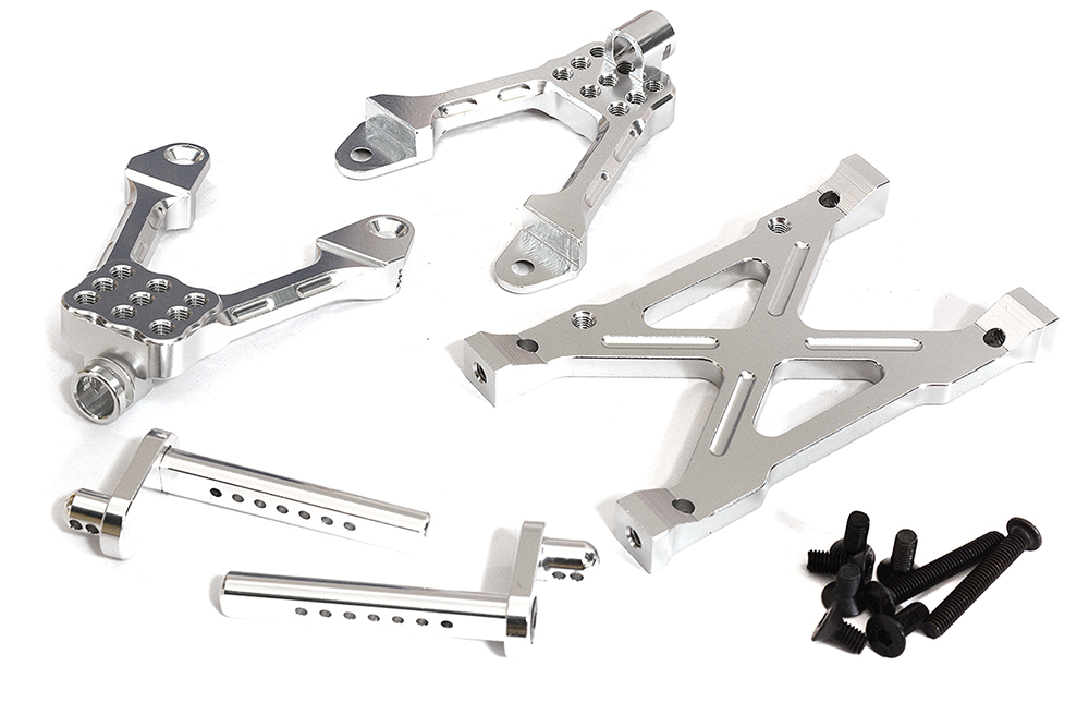 OBMBR233010SILVER CNC Machined Rear Chassis Brace, Shock Tower & Body Post Kit for Axial SCX-10 - Image 1