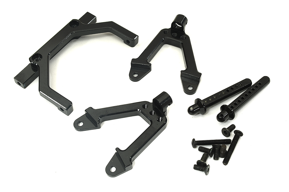 OBMBR233011BLACK CNC Machined Front Chassis Brace, Shock Tower & Body Post Kit for Axial SCX-10 - Image 1